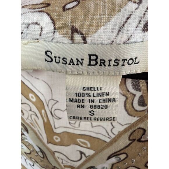 Susan Bristol Printed Short Sleeve Linen Top Women's Size Small - Picture 3 of 6